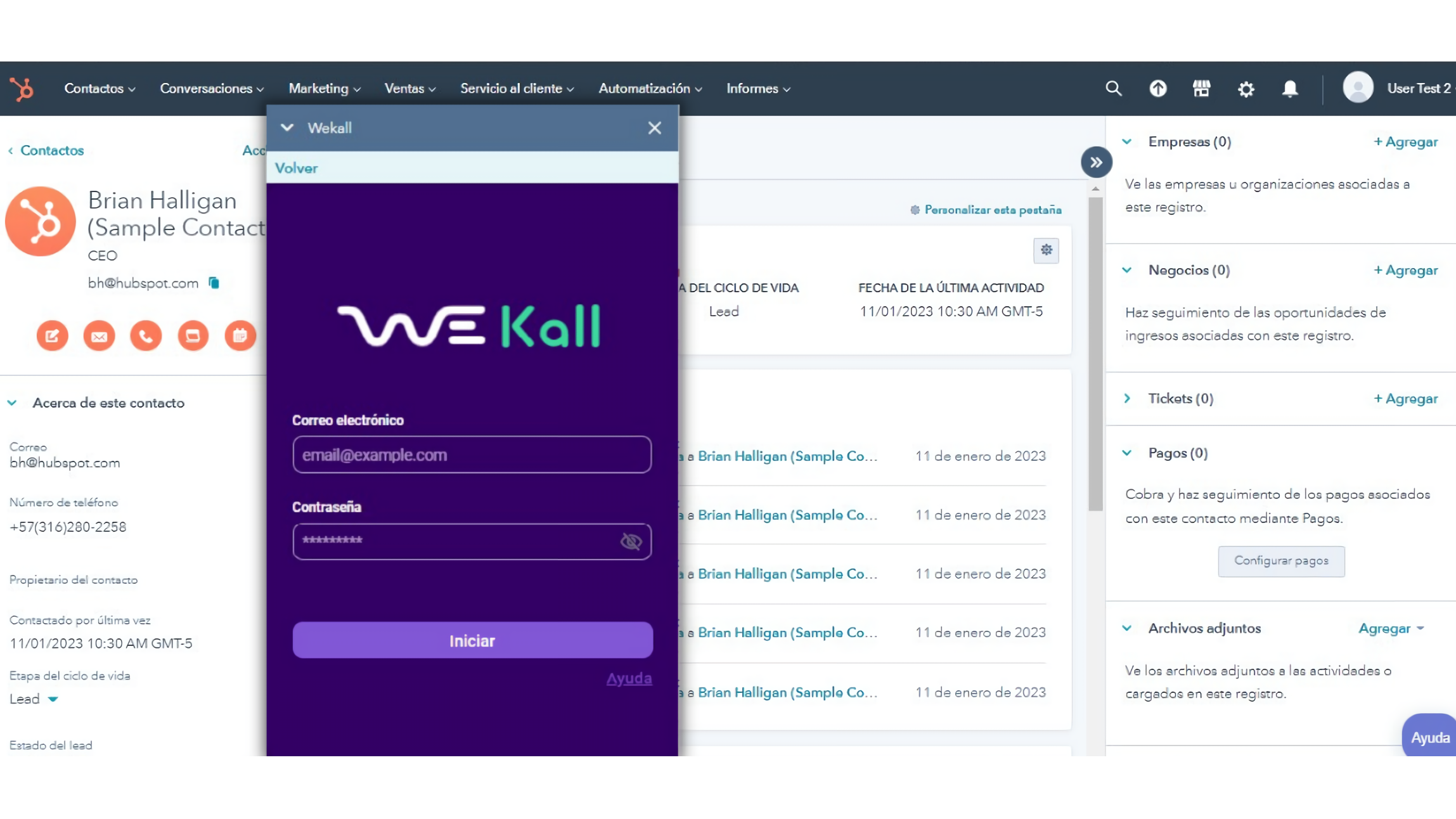 Pantalla para inicio de sesión